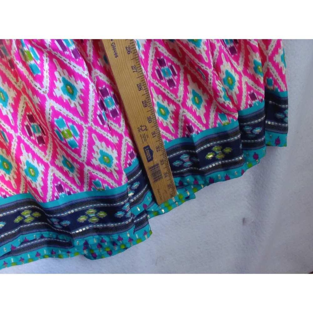 India Boutique Pink Ikat Tie Tiered Maxi SET 2PCS Gold Accents Boho NEW SIZE L - Picture 5 of 8